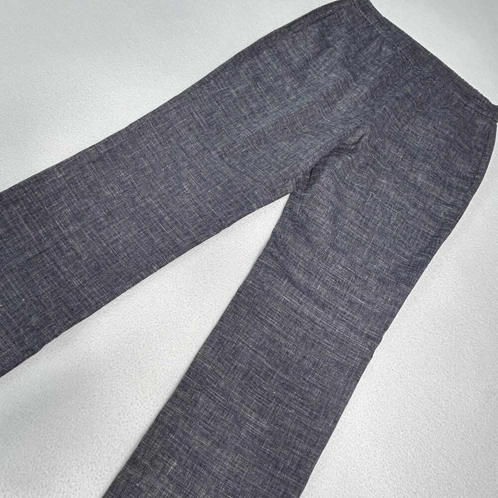 Theory Women's Size 6 Straight Pull On Eco Sharkskin Linen Pant Blue